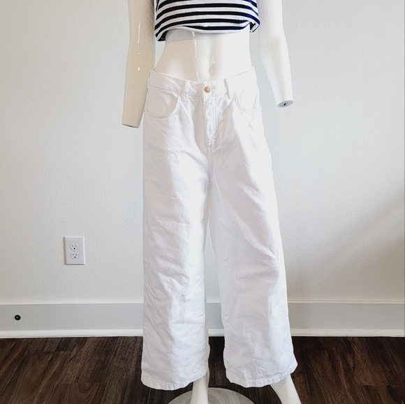 Zara 1975 Crisp White Cropped Ankle-length Denim Jeans Sz US 6 / EU 38 - Picture 3 of 11